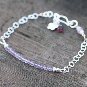 Natural Pink Amethyst Bracelet Solid Sterling Silver ,  February Birthstone